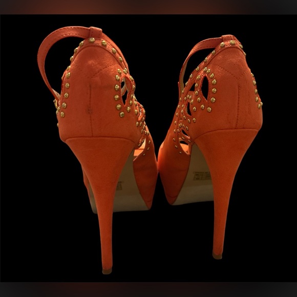 Coral Orange Peep Toe Heels - Picture 6 of 8